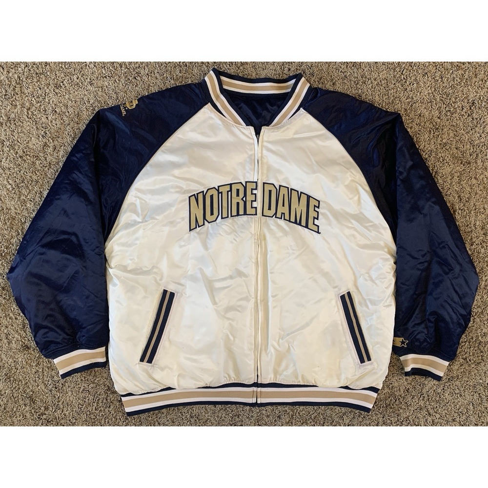 Vintage Notre Dame Fighting Irish Starter Jacket Size‎ 2XL White Blue Reversible